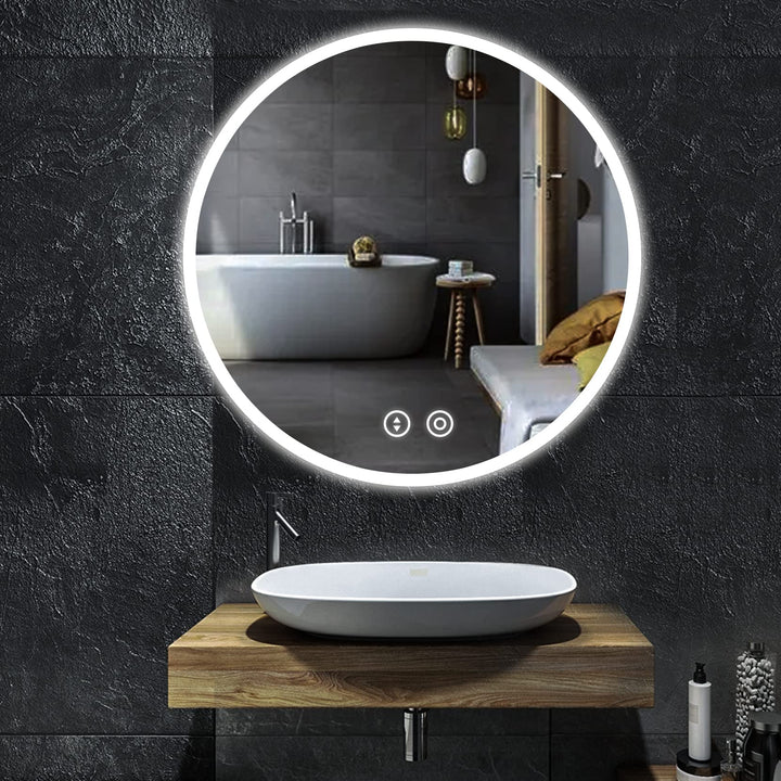 YOLEO Runder Badspiegel mit LED-Beleuchtung, Wandspiegel 60*60cm, Badzimmer Spiegel mit Touchschalte