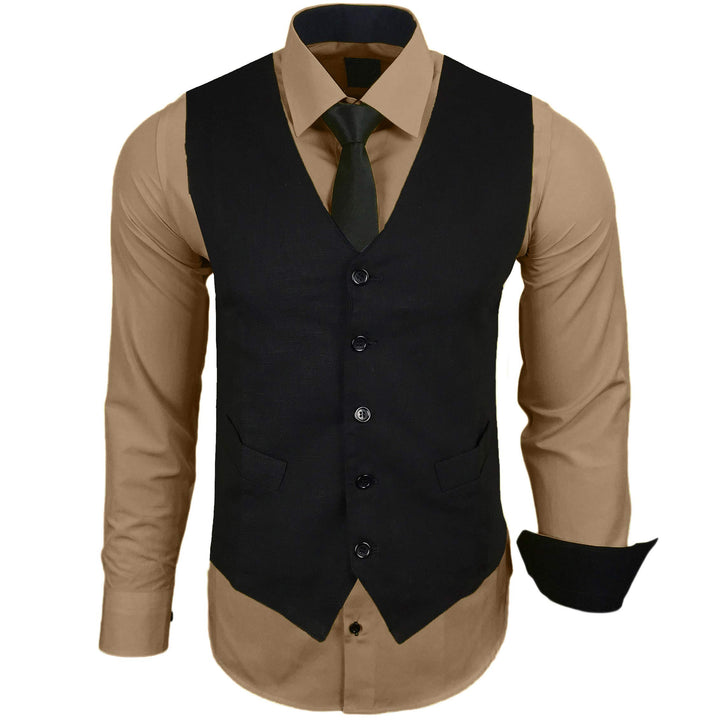 Herren Hemd mit Weste Krawatte Anzugs Sakko Business Hochzeit Freizeit Hemden Frack Herrenweste Set