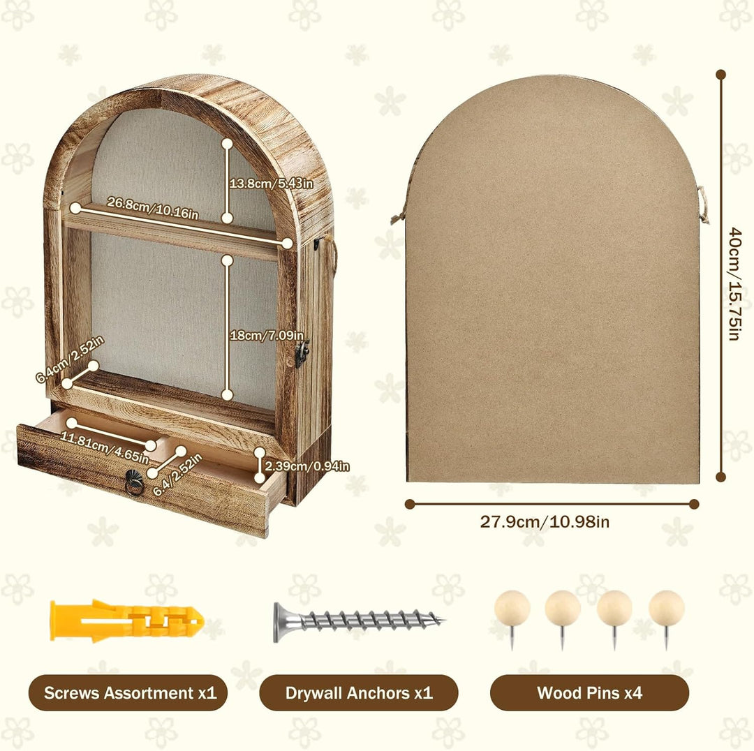 28 x 40 cm Schattenkasten mit Schubladen und abnehmbaren Regalen, Archbraun Holz-Nostalgiekasten für