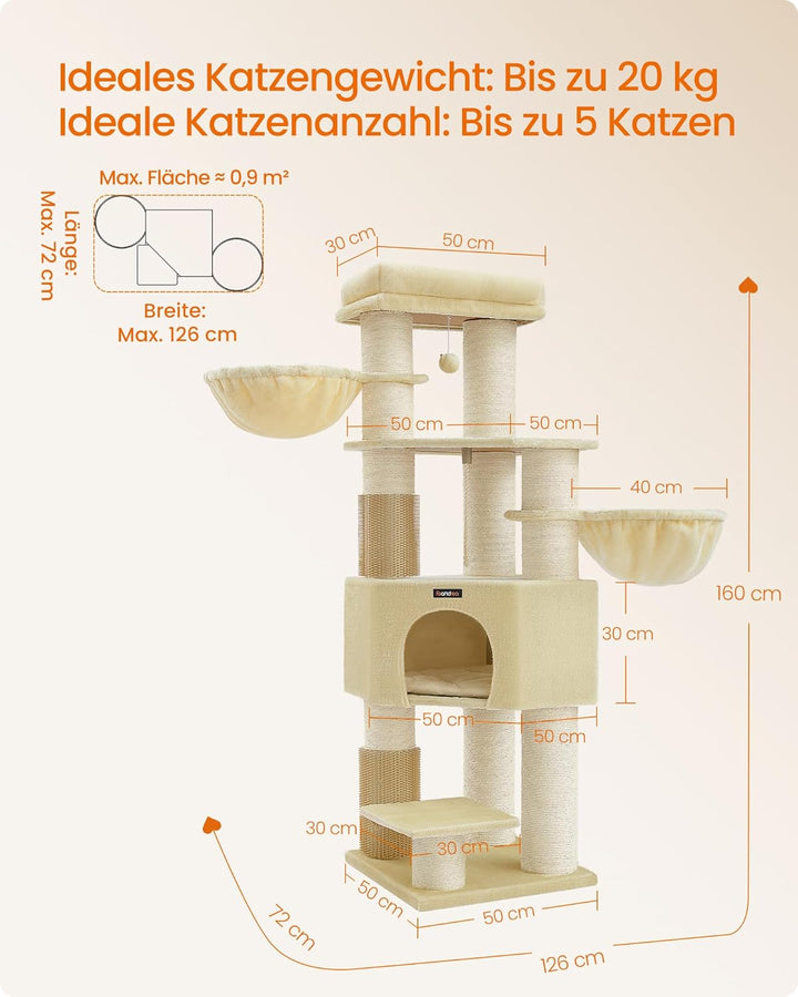 Feandrea Kratzbaum, mit warmen Decken, für grosse Katze, Katzenbaum, 2 Katzenbürsten, 11,1 cm d Dick