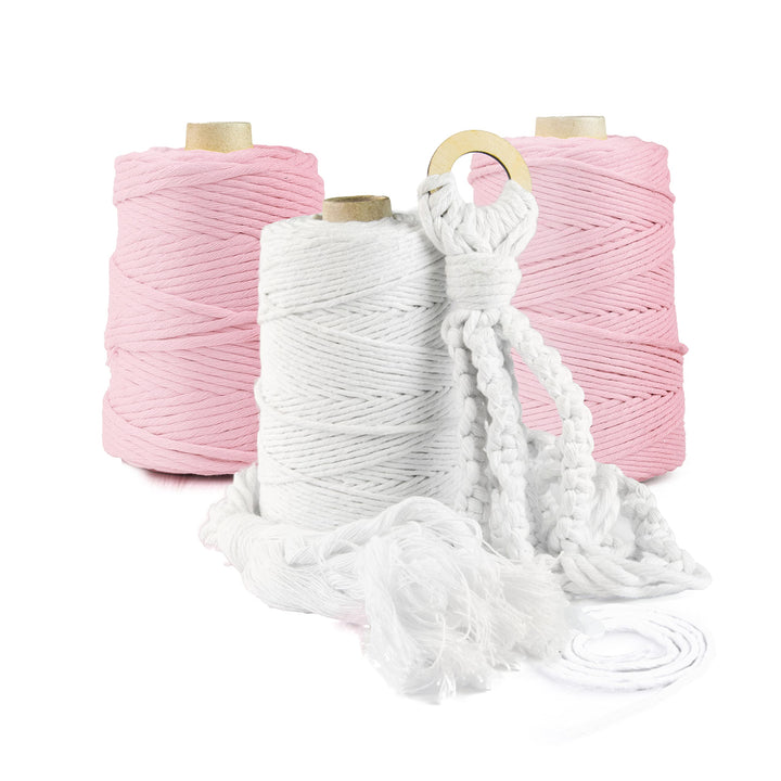 Seiletech.de Premium MAKRAMEE GARN | 400m | 5mm | Hellrosa | 100% Baumwolle | Kordel Natur | Baumwol