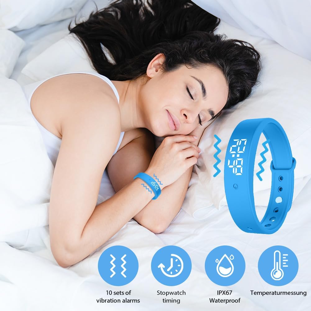 DASIAUTOEM Vibrationswecker Armband für Kinder &amp; Erwachsene, Vibrationsalarm Erinnerung Uhr mit Time