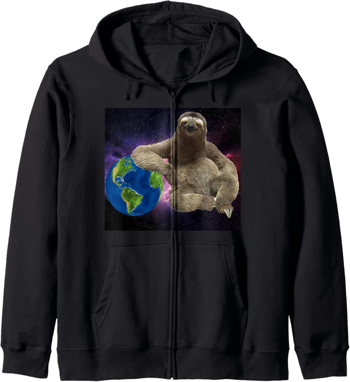 Faultier im Weltraum Leaning On Planet Earth Kapuzenjacke