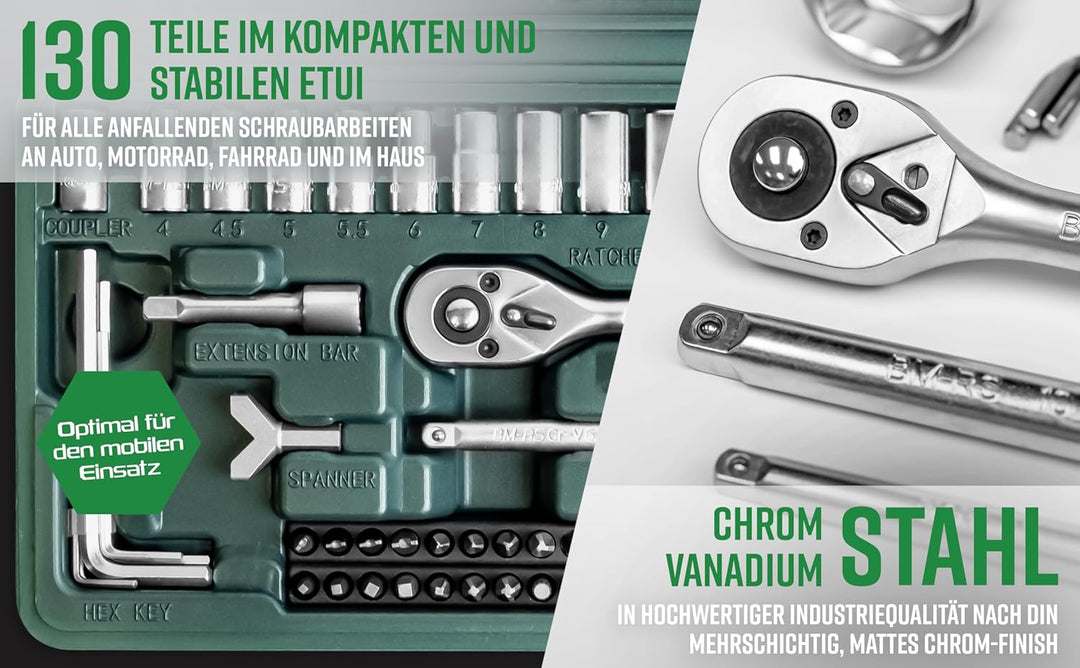 Brüder Mannesmann Steckschlüssel- und Bitsatz, 130-teilig | M29166 Single, Single