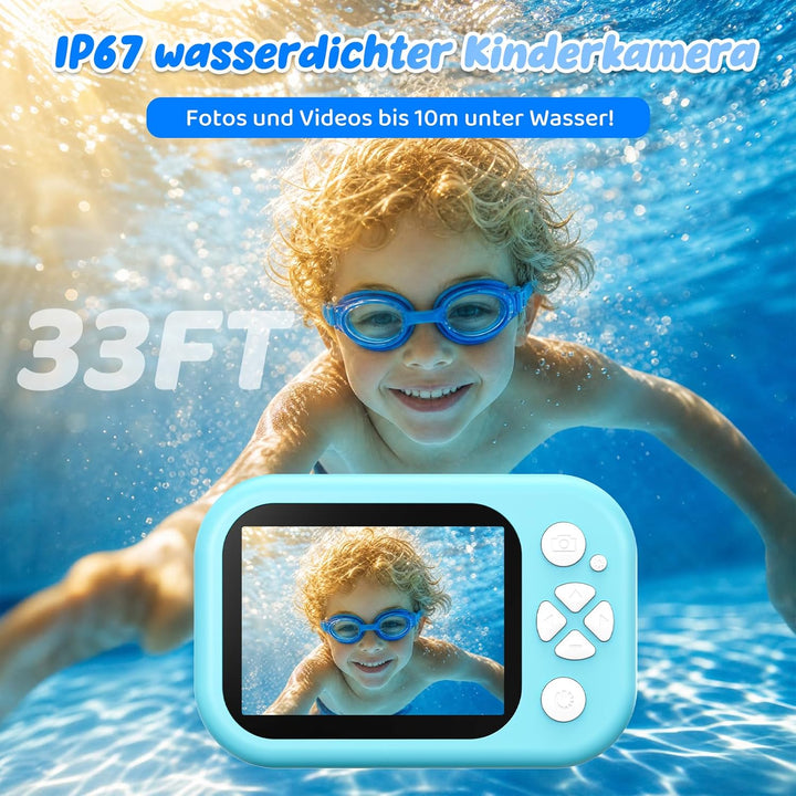 CHAKEYAKE Unterwasserkamera, IP67 10M/32.8FT Kinderkamera 1080P wasserdichte Digitalkamera mit 2.4"