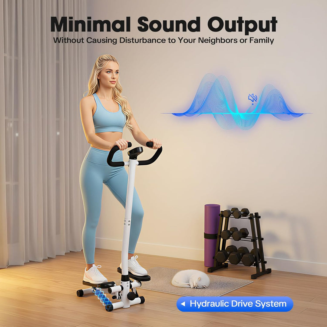 Fitness Stepper für Zuhause | Mini Stepper (Lenker, Matte & Widerstandsbänder) | Einstellbarer Stehe