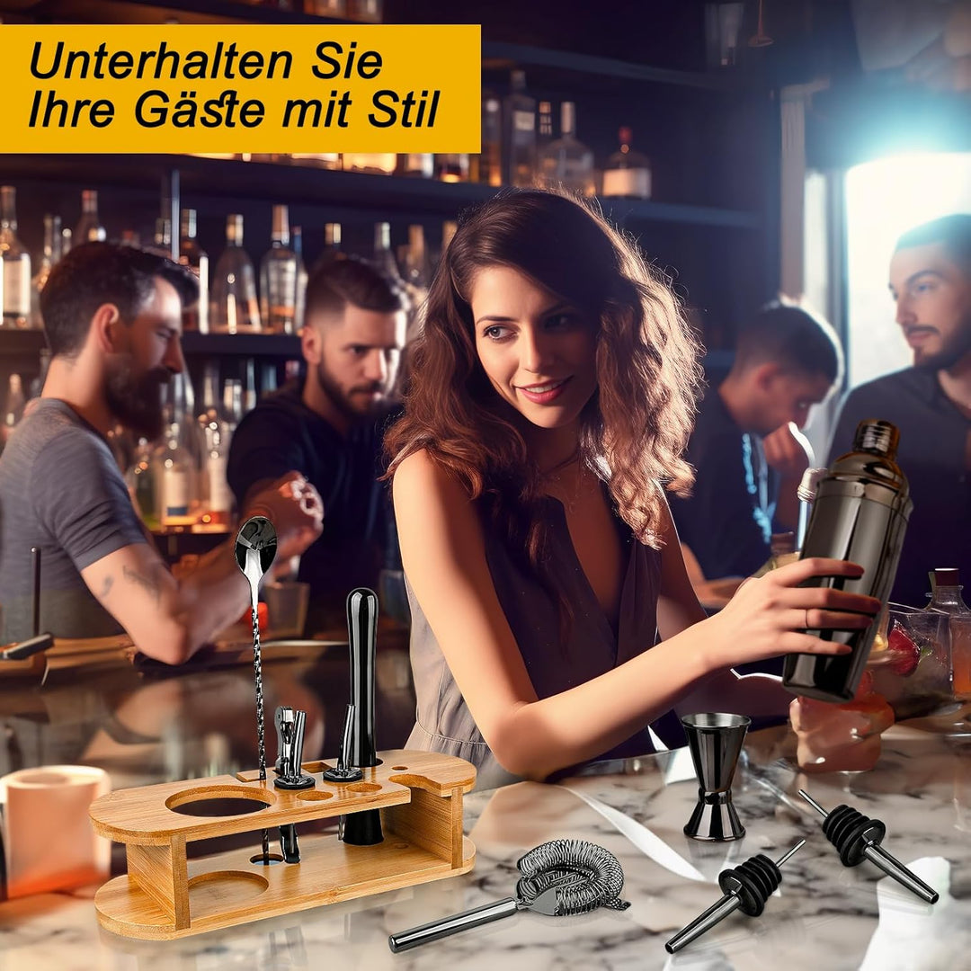 Cocktail Shaker Set Barkeeper Set mit Ständer, Edelstahl Drink Mixer Set mit allem wichtigen Zubehör