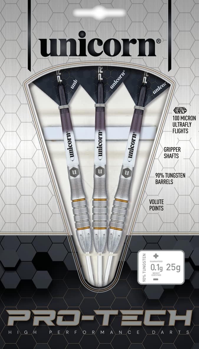Unicorn Dartpfeile Set | Pro-Tech Style | 90% natürliche Wolfram Barrels mit goldenen Akzenten &amp; Vol