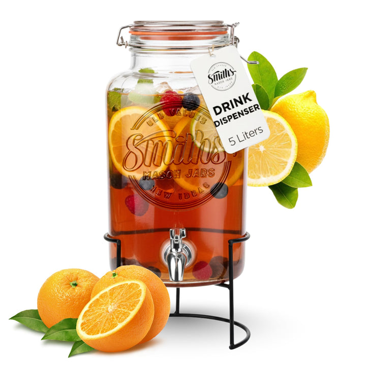 Getränkespender mit Zapfhahn – 5L Getränkespender Glas mit Edelstahlhahn – Limonadenspender & Saftsp