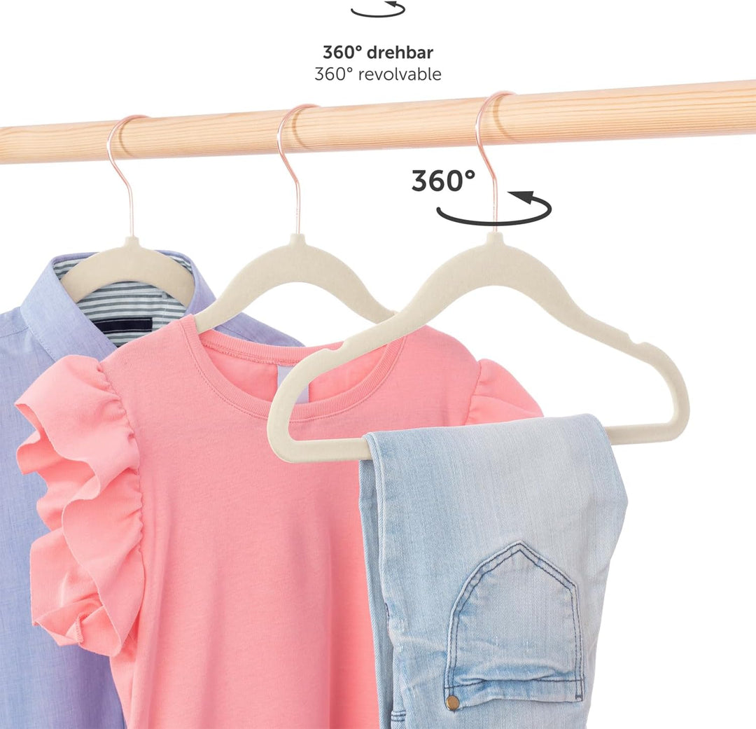 Blumtal Kinderkleiderbügel 30 Stück mit Samtbezug - 360° drehbare Kinder Kleiderbügel - platzsparend