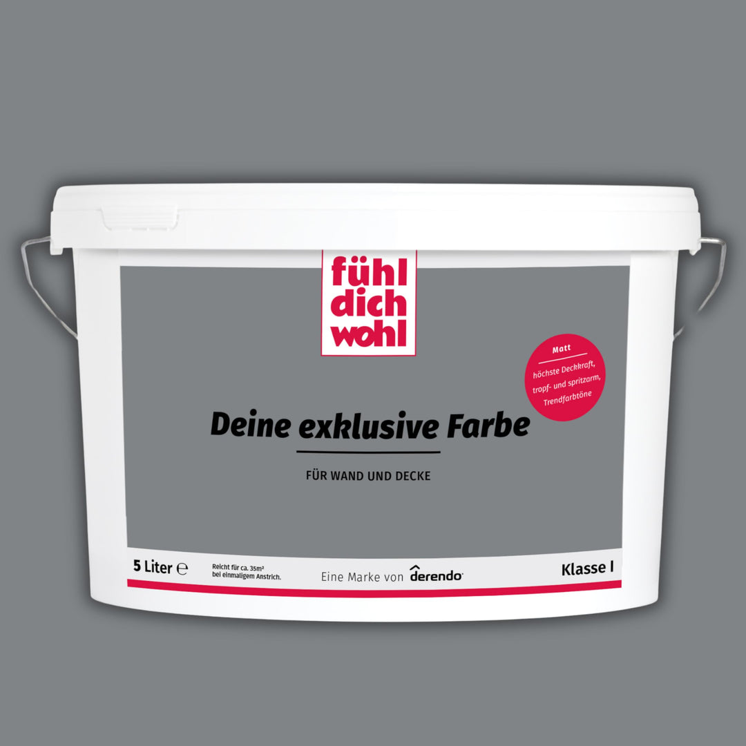 derendo Fühl Dich Wohl Deine Farbe grau, matte Wandfarbe grau, hohe Deckkraft, verschiedene Grautöne