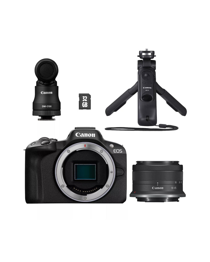 Canon EOS R50 Creator Kit Vlogging Kamera + RF-S 18-45 is STM Objektiv + Griffstativ + Mikrofon - Sp