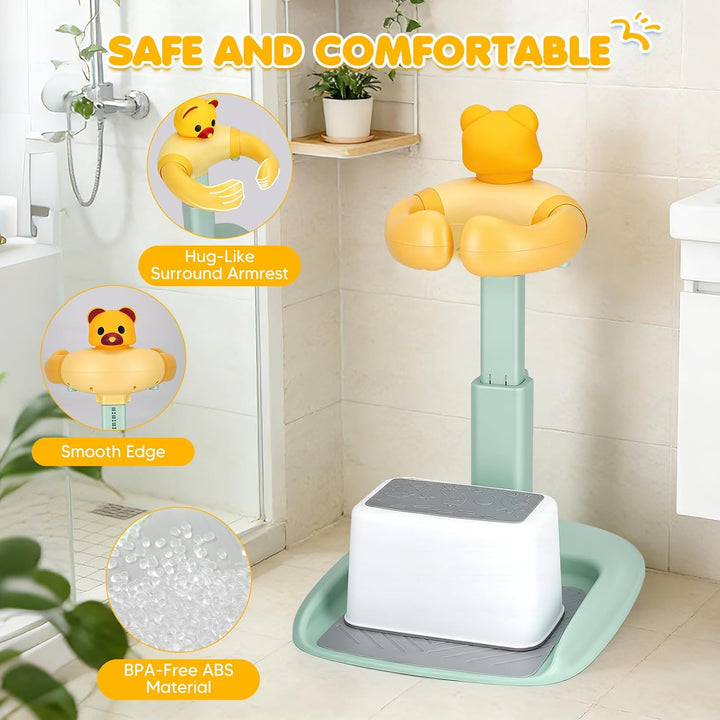 Baby Duschständer mit Sitz, Höhenverstellbar Duschhilfe mit rutschfestem Stand und Sicherheitsgriff,