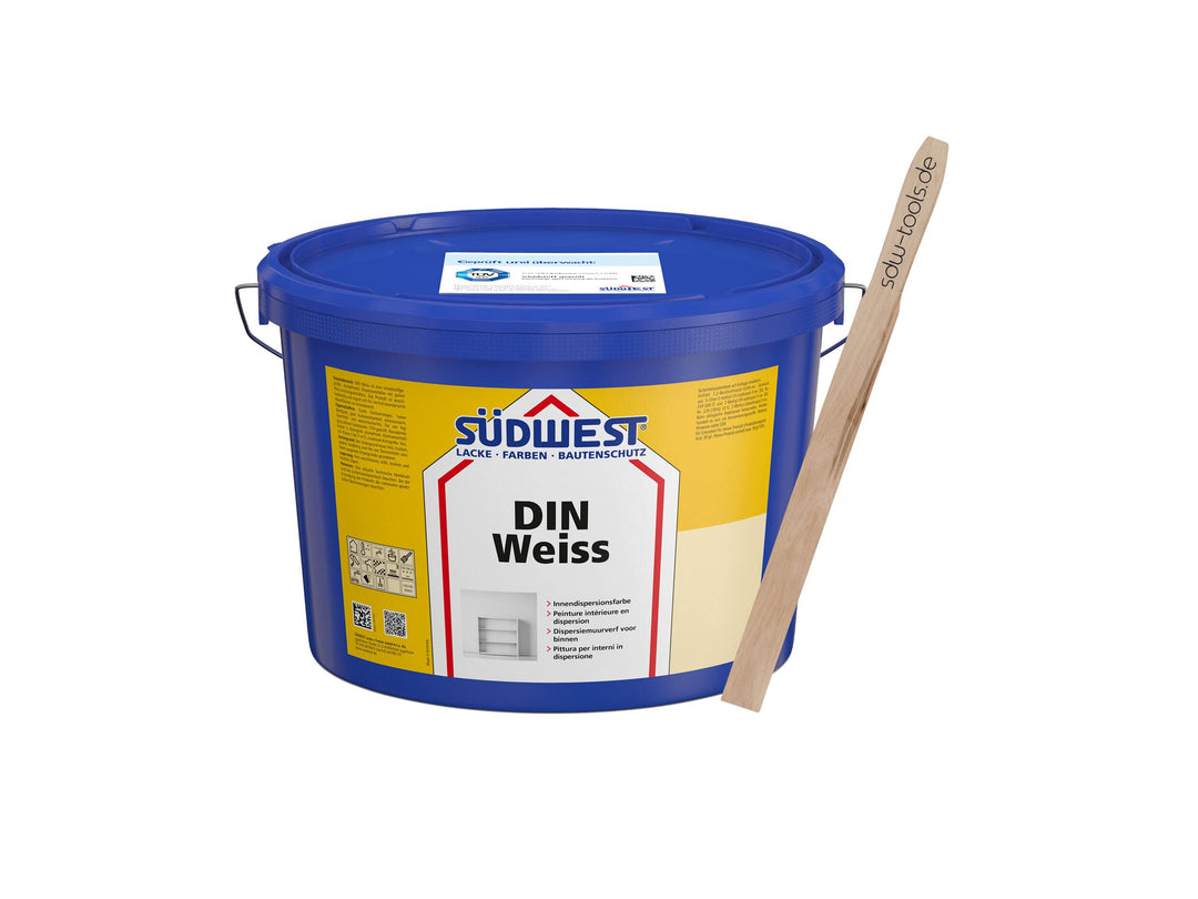 Südwest DIN Weiss 12,5 Liter mit sdw-tools Rührholz 125.00 ml (100er Pack), 125.00 ml (100er Pack)