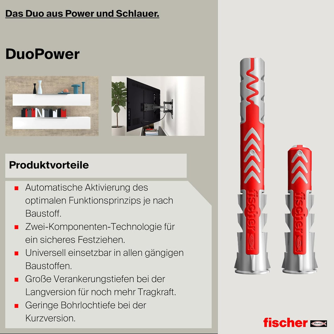 fischer DUOPOWER 10 x 50, Universaldübel, leistungsstarker 2-Komponenten-Dübel, Kunststoffdübel zur