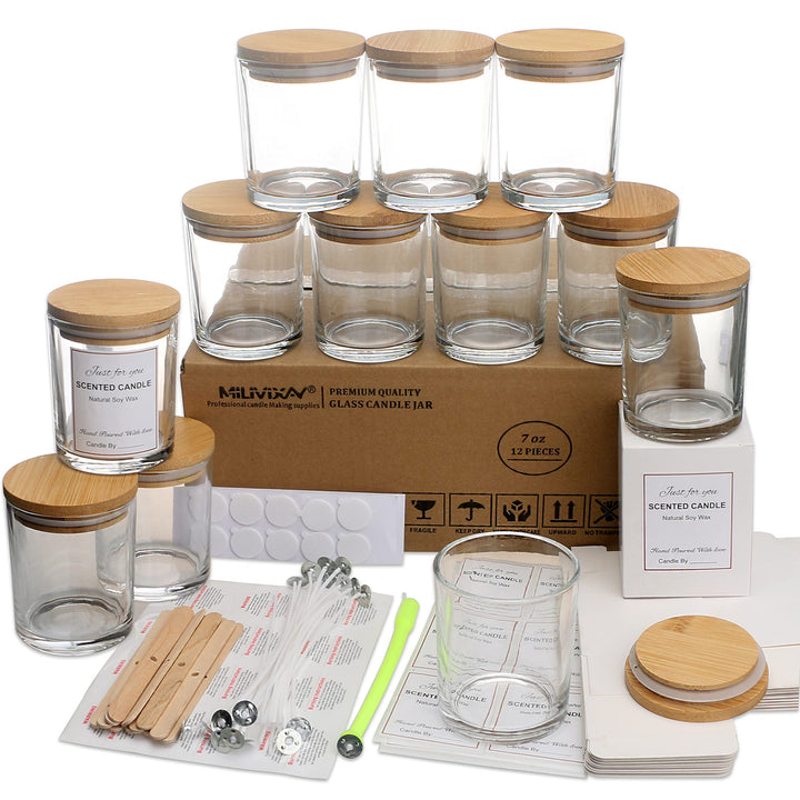 MILIVIXAY Klare Kerzengläser aus Glas mit Deckeln und Kerzenherstellungs-Sets, leere Kerzengläser im