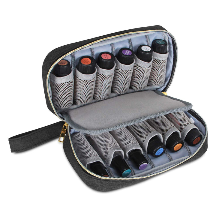 Luxja Ätherische Öle Aufbewahrung - Hält 12 Flaschen (5ml-15ml, Auch für Rollerflaschen), Öl Tasche