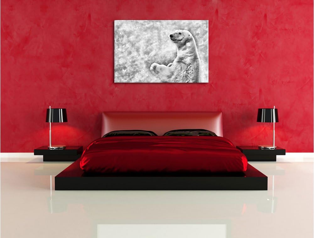 Pixxprint Monocrome, Stehender Eisbär, Format: 100x70 auf Leinwand, 100x70