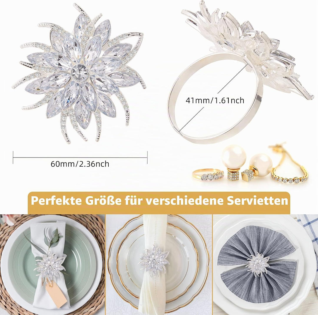 ZeeDix 6 Stück Silber Serviettenringe Weihnachten-Elegante Lotus-Motiv serviettenring für Tischdeko,