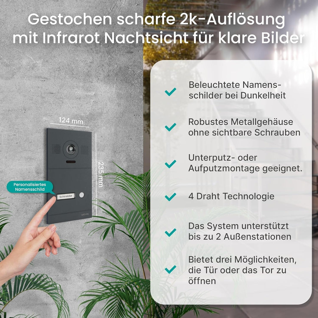 MATHFEL 2 Draht Einfamilienhaus Türsprechanlage Gegensprechanlage Fischaugenkamera 170 Grad, Farbe: