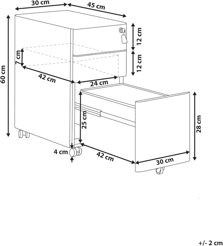 Aktenschrank Metall 3 Schubladen Hellbeige rollbar abschliessbar Büroschrank Bolsena