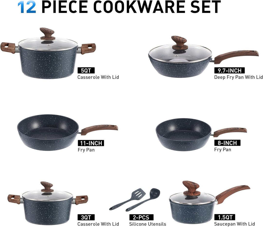 Kitchen Academy Topf und Pfannenset Topfset 12tlg Antihaft-Versiegelung Kochgeschirr Set mit Deckel,