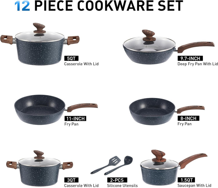 Kitchen Academy Topf und Pfannenset Topfset 12tlg Antihaft-Versiegelung Kochgeschirr Set mit Deckel,