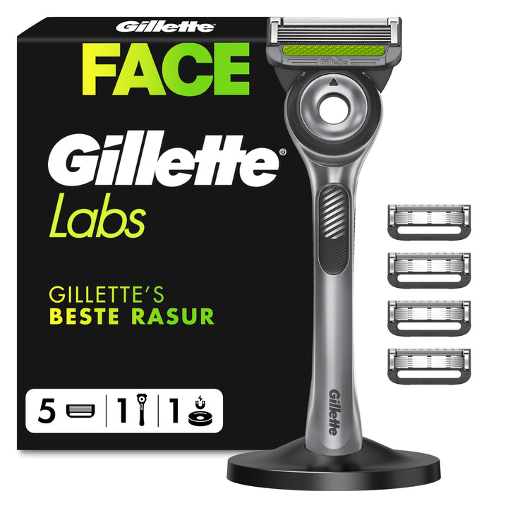 Gillette Labs Nassrasierer Herren, Rasierer mit Reinigungs-Element + 5 Rasierklingen, Valentinstag G