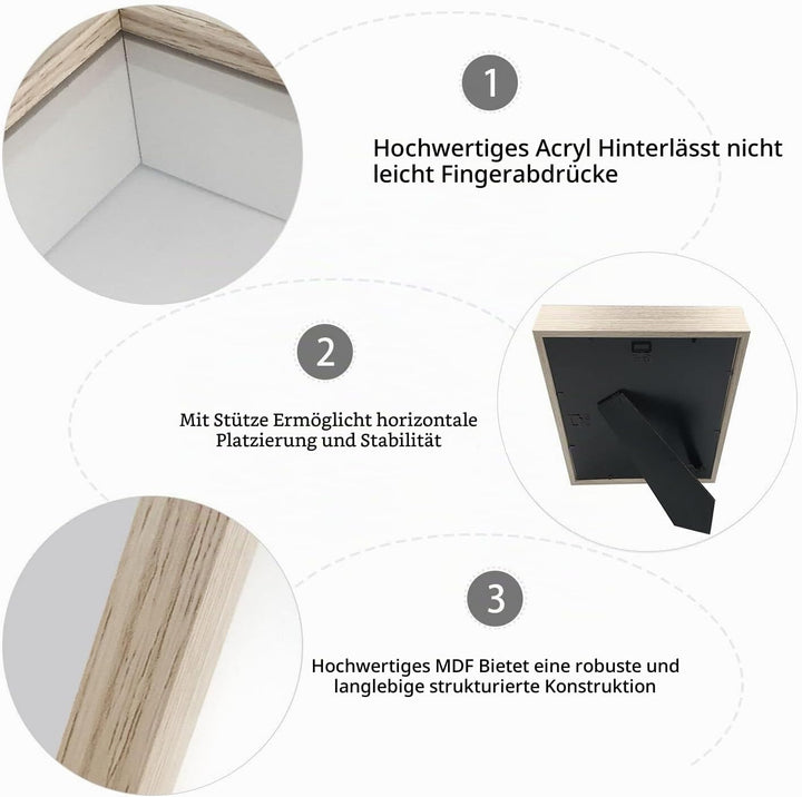 sunmeg 2Pcs 3D Bilderrahmen zum Befüllen 20 x 20cm Bilderrahmen Tief 3D Objektrahmen Hölzern bis 3cm