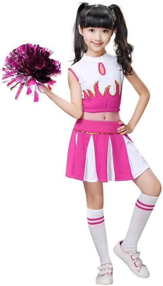 LOLANTA Mädchen Cheerleader Kostüm Schulkind Cheer Kostüm Outfit Karneval Kostüm Rosa 134-140, Rosa