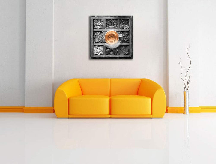 Pixxprint getrocknete Blumen und Gewürze schwarz/weiss, Format: 70x70 auf Leinwand, 70x70