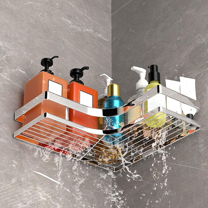 Dusch-Caddy Eckregal, Edelstahl Rostfrei, Wandmontiert, Badezimmer Organizer mit Geschirrhalter