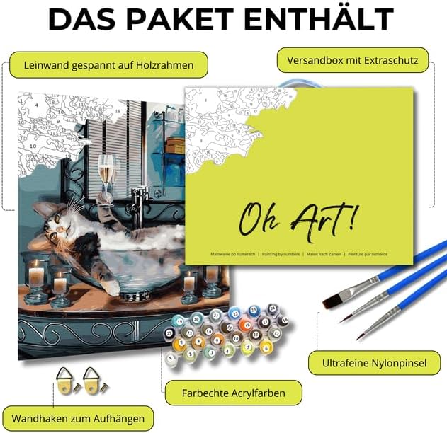 Oh Art! Malen Nach Zahlen Erwachsene Set Mit 3 Pinseln Acrylfarben Und Leinwand Gespannt Auf Holzrah