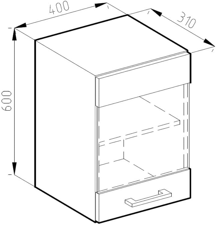 Vicco Küchenschrank Glas R-Line, Anthrazit Hochglanz/Weiss, 40 cm Anthrazit Hochglanz Hängeglasschra