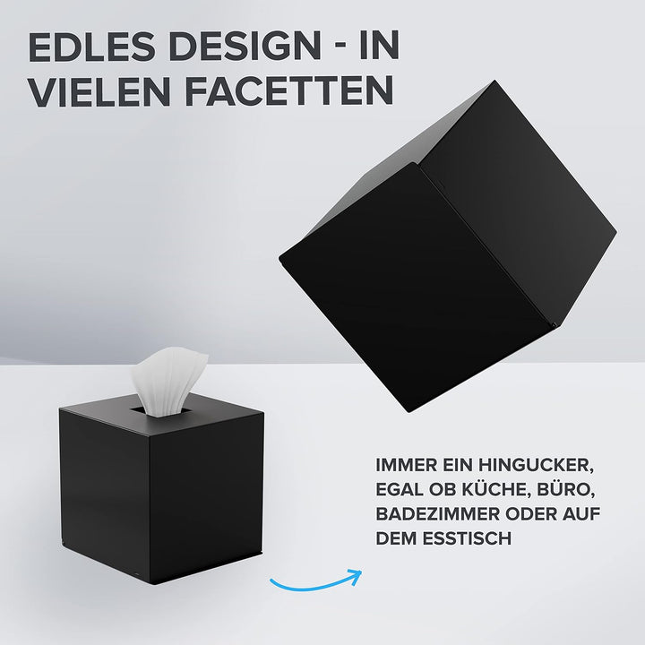 ovimar quadratische Kosmetiktücher Box Teksmona | Edelstahl | schwarz matt | Perfekter Taschentuch-,