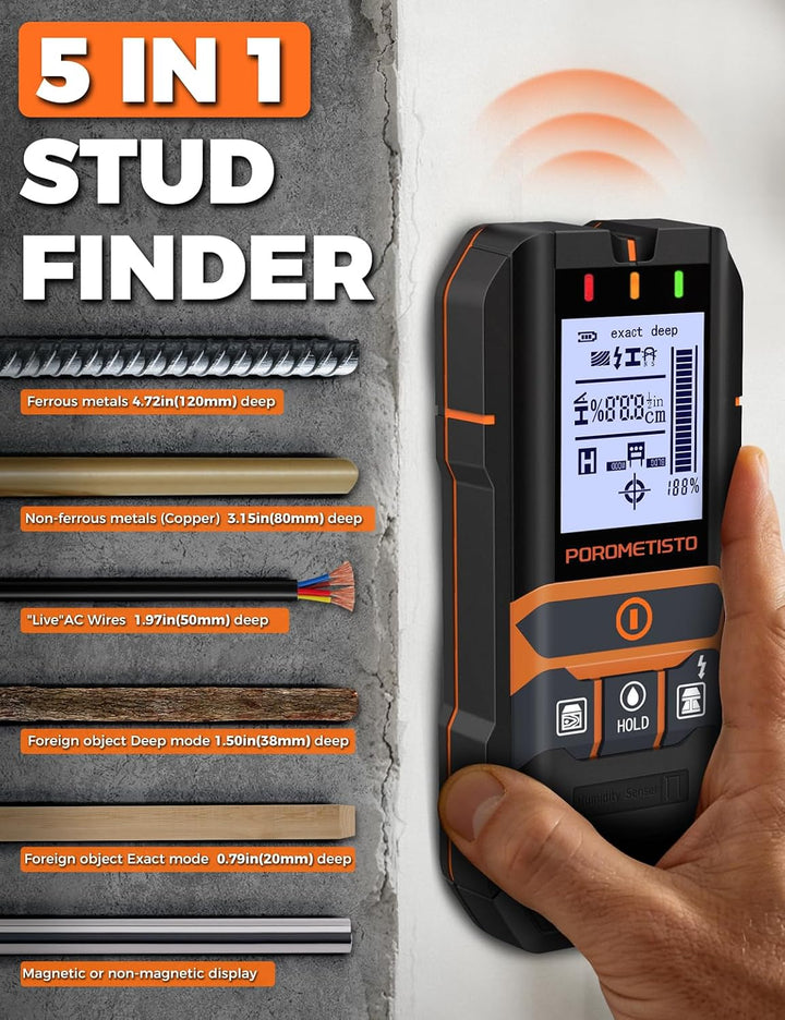 2-in-1 Stud Finder mit Feuchtemesser DSF06 für Holz, Metall, AC-Kabel | Wandscanner Metallortungsger