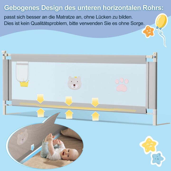 Bettgitter Rausfallschutz 150cm Höhenverstellbar 70-98cm, Bettschutzgitter Kinderbettgitter Kinderbe