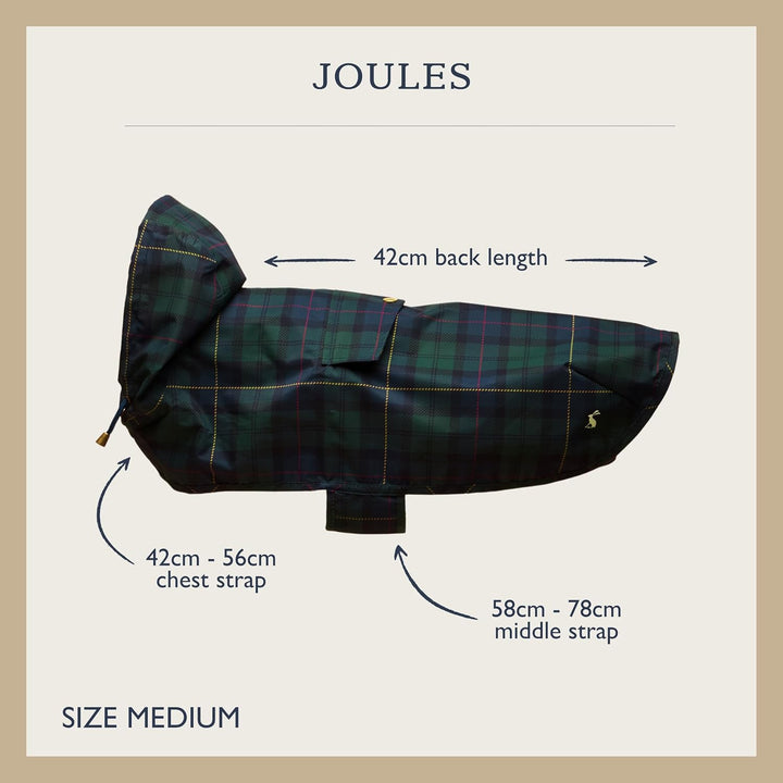 Rosewood x Joules Blackwatch Check Packaway Hundejacke, Grösse M, leicht, wasserabweisend, mit Kapuz