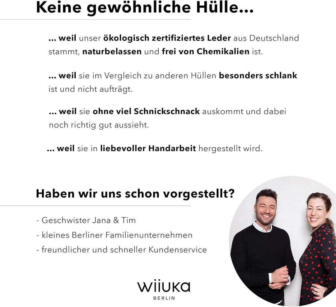 WIIUKA Hülle für iPhone 14 Pro Max, Leder aus Deutschland, Lederhülle extra Dünn, Premium Handyhülle
