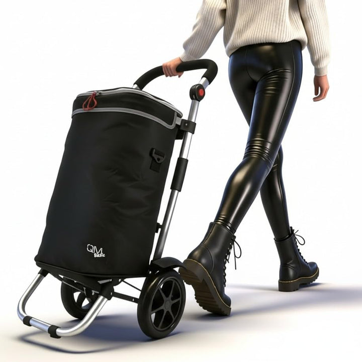 EINKAUFSTROLLEY XXL klappbar mit Kühltasche, robust, schwarz Alurahmen faltbar
