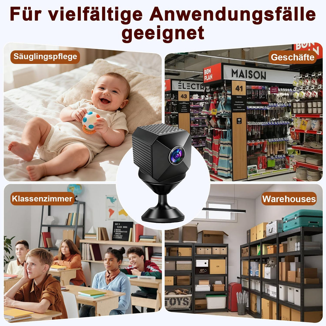 Mini Kamera 4K HD WLAN Kamera - Live Übertragung Handy APP Für WiFi Camera Indoor mit Akku Sicherhei