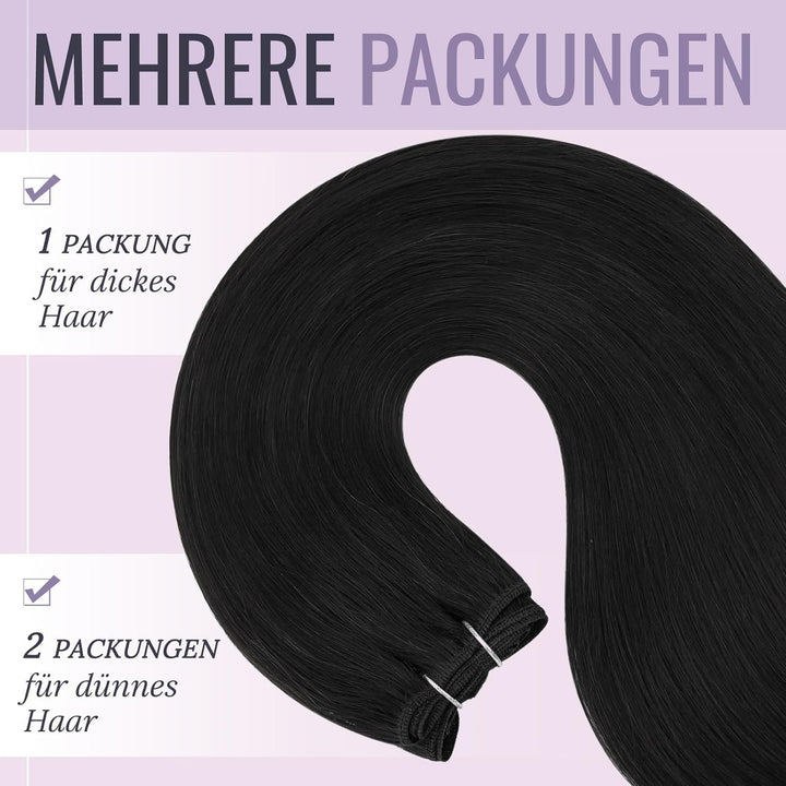 Fshine Echthaar Extensions Tressen Pechschwarz 35cm 100g Tressen Extensions Echthaar Haarverlängerun