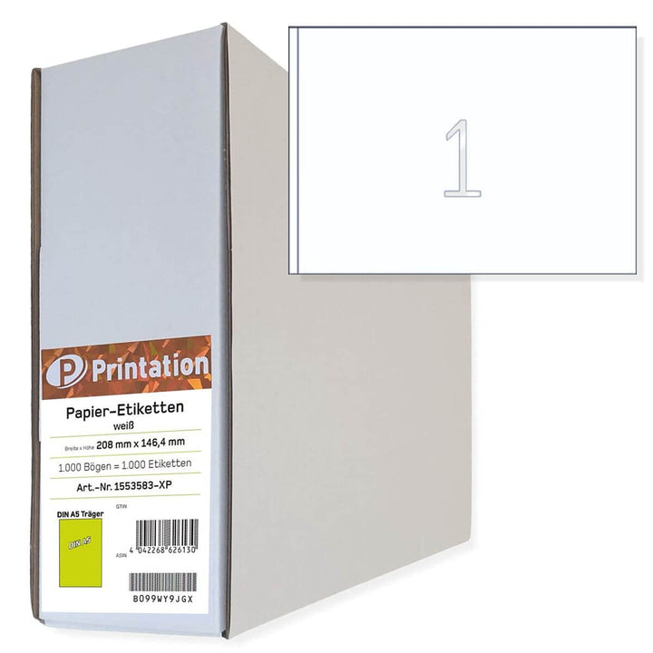 Versand-Etiketten A5 1000 Stk. 210 x 148,5 mm weiss selbstklebend - 1000 DIN A5 Bogen Grosspack à 1x