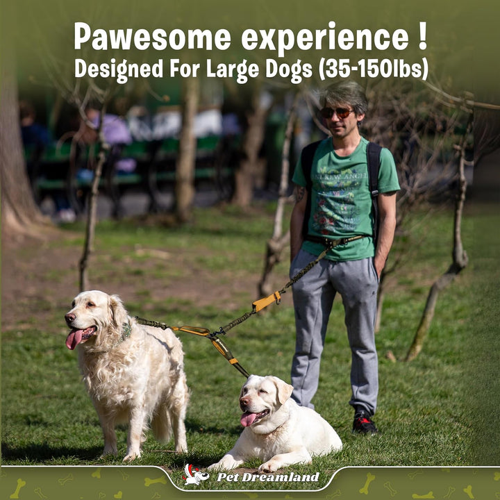 Pet Dreamland Double Leash Hands Free - Two Dogs Coupler Complete Set - No Tangle, No Pull Tandem Du