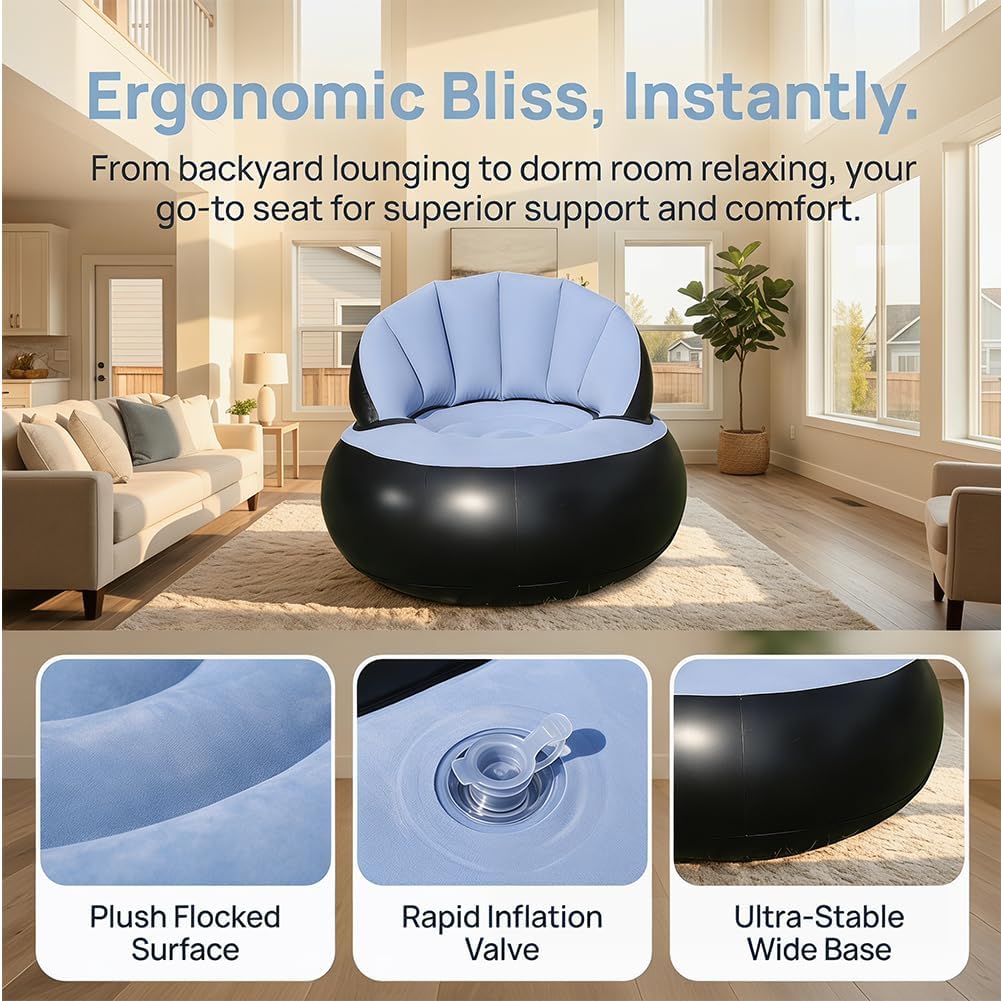 Aufblasbare Sofa,Aufblasbarer Sofastuhl Tragbarer Aufblasbarer Stuhl Beflocktes Luftsofa Rundes Outd