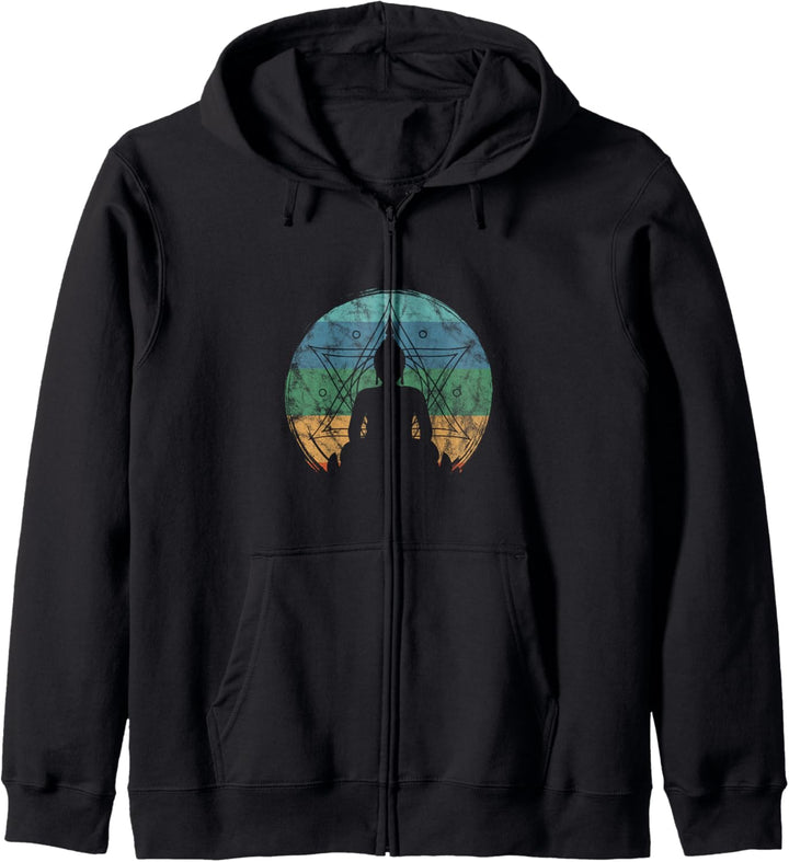 Retro Buddha Buddhistischer Yoga Spirituelle Meditation Zen Kapuzenjacke