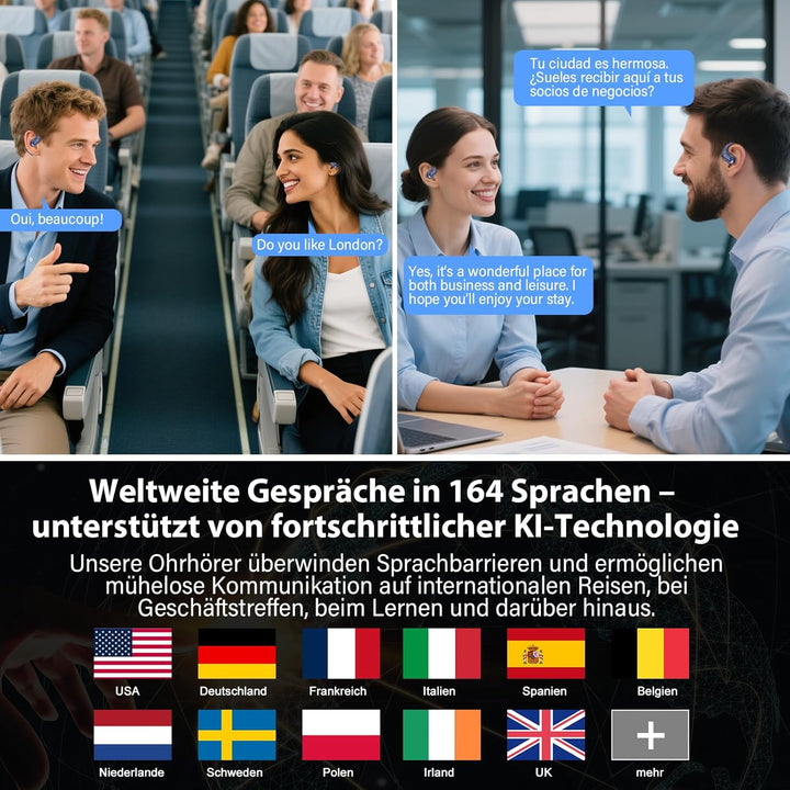 KI Übersetzer Kopfhörer Echtzeit 2026, 4-in-1 Echtzeit Sprachübersetzer | 164 Sprachen &amp; 7 Modi Blue