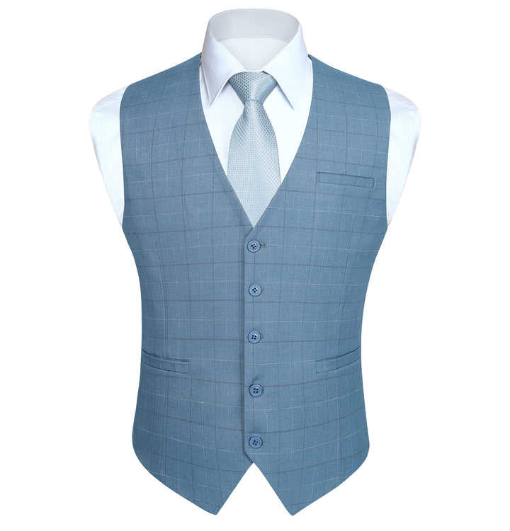 HISDERN Manner Formale Hochzeitsfeier Weste Baumwolle Plaid Kleid Anzug Weste für Herren Hellblau 3X