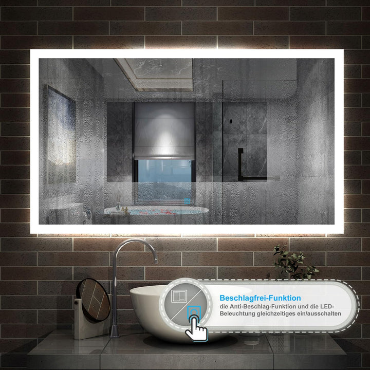 Aica Sanitär Badspiegel mit Beleuchtung 60×50cm 3 Lichfarbe dimmbar Memory Wand/Touchschalter Anti-B