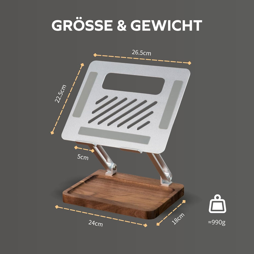 muso wood Laptop Ständer Holz Höhenverstellbar - aus Aluminium und Walnussholz - Universal Notebook